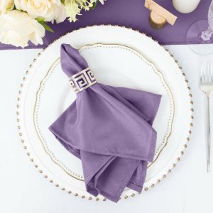 Polyester Napkins |  5 Pack Violet Amethyst Cloth Napkins with Hemmed Edges, Reusable Polyester Dinner Linen Napkins – 17″x17″