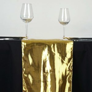 Polyester Runners |  13″x108″ Shiny Metallic Foil Gold Lame Fabric Table Runner