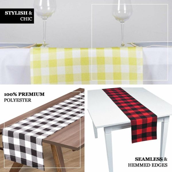 Polyester Runners |  14″x108″ Black White Gingham Polyester Checkered Table Runner, Buffalo Plaid Table Runner