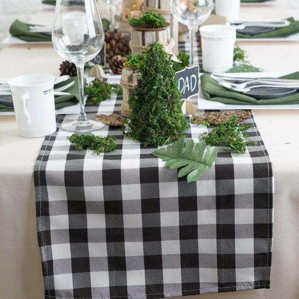 Polyester Runners |  14″x108″ Black White Gingham Polyester Checkered Table Runner, Buffalo Plaid Table Runner