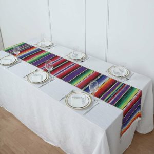 Polyester Runners |  14″x108″ Mexican Serape Table Runner With Tassels Fiesta Party Decor