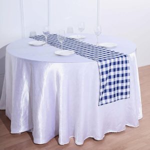 Polyester Runners |  14″x108″ Navy Blue White Gingham Polyester Checkered Table Runner, Buffalo Plaid Table Runner