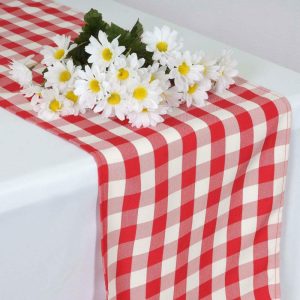 Polyester Runners |  14″x108″ Red White Gingham Polyester Checkered Table Runner, Buffalo Plaid Table Runner