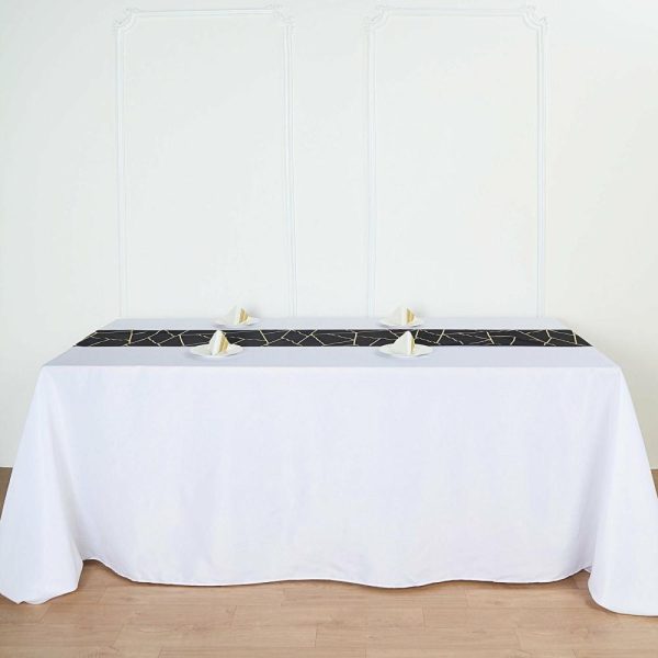 Polyester Runners |  9ft Black Gold Foil Geometric Pattern Polyester Table Runner