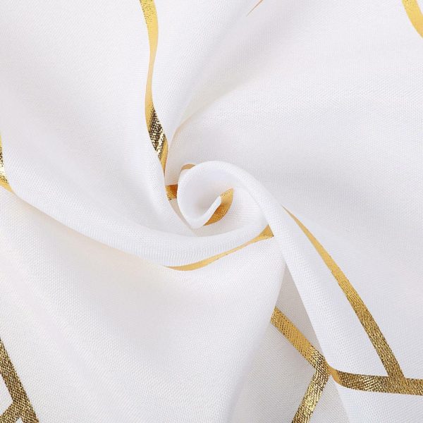 Polyester Runners |  9ft White Gold Foil Geometric Pattern Polyester Table Runner