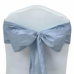 Polyester & Taffeta Sashes |  5 Pack 6″x106″ Dusty Blue Accordion Crinkle Taffeta Chair Sashes