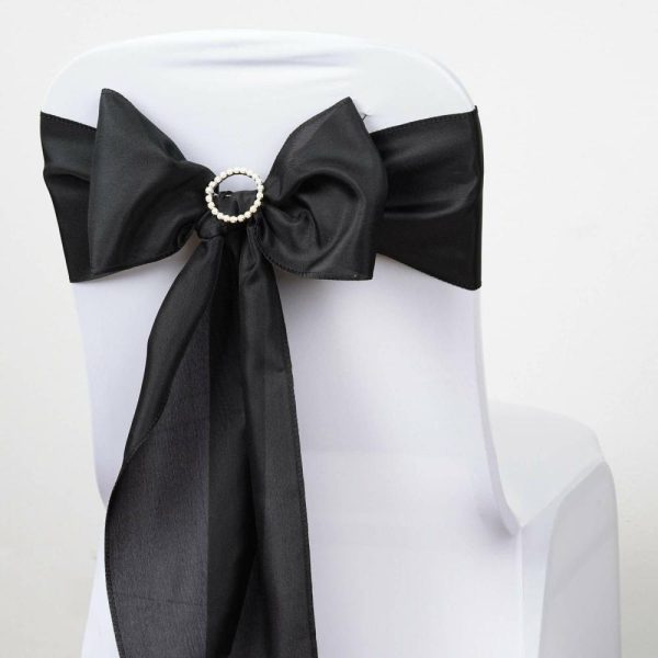 Polyester & Taffeta Sashes |  5 Pack 6″x108″ Black Polyester Chair Sashes