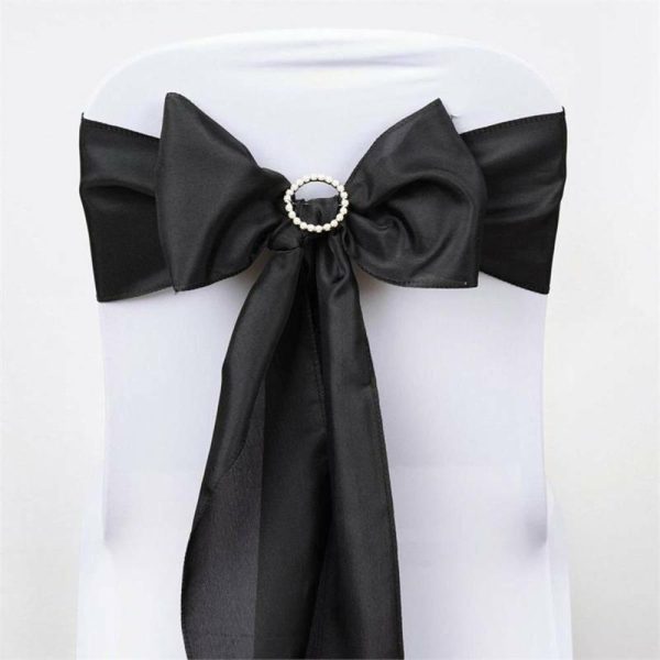 Polyester & Taffeta Sashes |  5 Pack 6″x108″ Black Polyester Chair Sashes