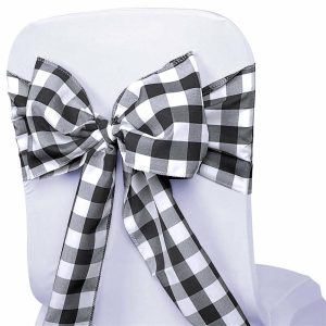 Polyester & Taffeta Sashes |  5 Pack 6″x108″ Black White Buffalo Plaid Checkered Chair Sashes