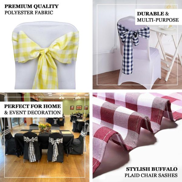 Polyester & Taffeta Sashes |  5 Pack 6″x108″ Black White Buffalo Plaid Checkered Chair Sashes