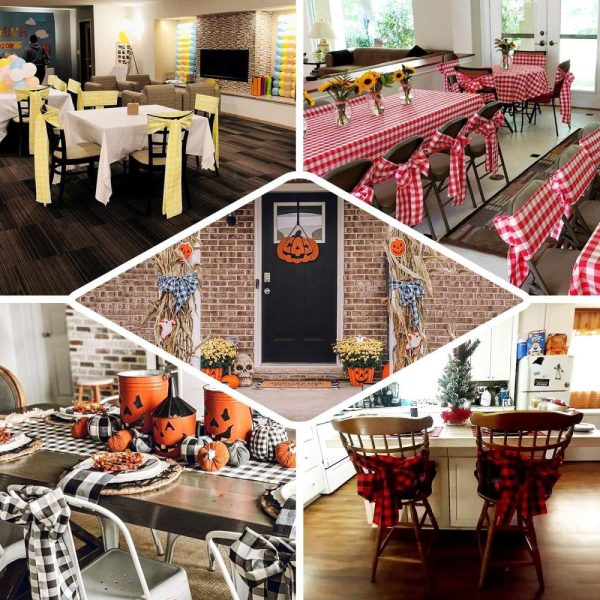 Polyester & Taffeta Sashes |  5 Pack 6″x108″ Black White Buffalo Plaid Checkered Chair Sashes