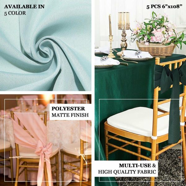 Polyester & Taffeta Sashes |  5 Pack 6″x108″ Blush Polyester Chair Sashes