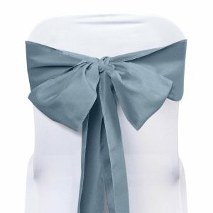 Polyester & Taffeta Sashes |  5 Pack 6″x108″ Dusty Blue Polyester Chair Sashes