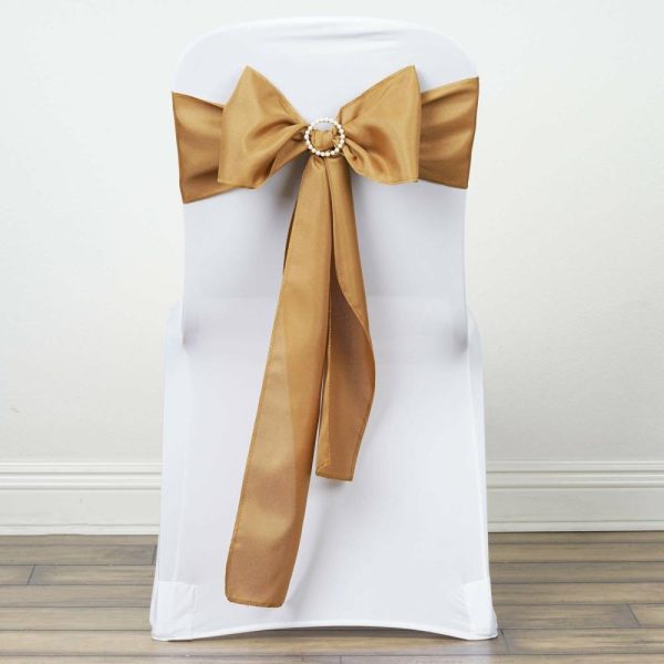 Polyester & Taffeta Sashes |  5 Pack 6″x108″ Gold Polyester Chair Sashes