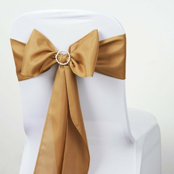 Polyester & Taffeta Sashes |  5 Pack 6″x108″ Gold Polyester Chair Sashes