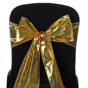 Polyester & Taffeta Sashes |  5 Pack 6″x108″ Shiny Metallic Foil Gold Lame Fabric Chair Sashes