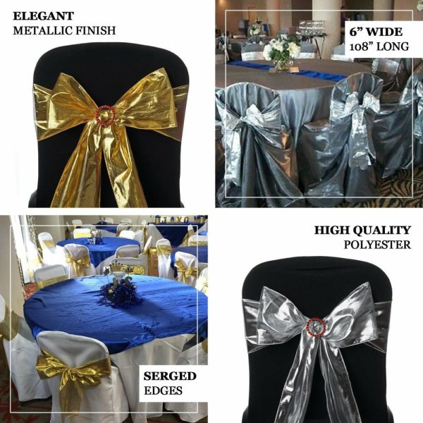 Polyester & Taffeta Sashes |  5 Pack 6″x108″ Shiny Metallic Foil Gold Lame Fabric Chair Sashes