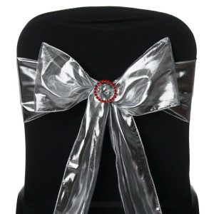 Polyester & Taffeta Sashes |  5 Pack 6″x108″ Shiny Metallic Foil Silver Lame Fabric Chair Sashes