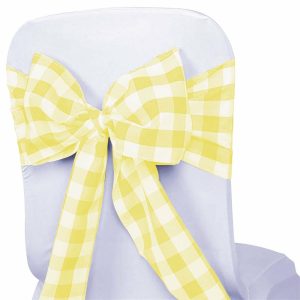 Polyester & Taffeta Sashes |  5 Pack 6″x108″ Yellow White Buffalo Plaid Checkered Chair Sashes