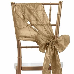 Polyester & Taffeta Sashes |  5 Pack 7″x106″ Champagne Pintuck Chair Sashes