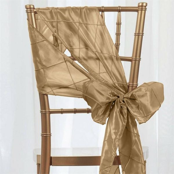 Polyester & Taffeta Sashes |  5 Pack 7″x106″ Champagne Pintuck Chair Sashes