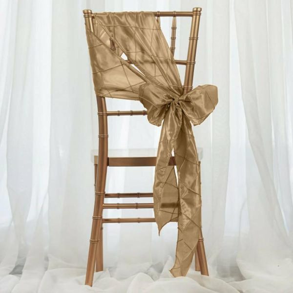 Polyester & Taffeta Sashes |  5 Pack 7″x106″ Champagne Pintuck Chair Sashes