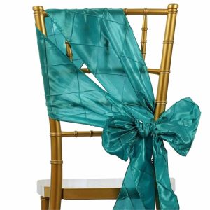 Polyester & Taffeta Sashes |  5 Pack 7″x106″ Turquoise Pintuck Chair Sashes