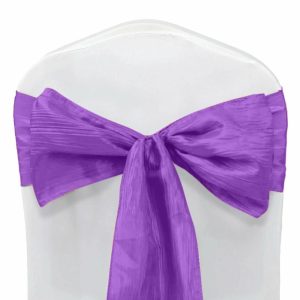 Polyester & Taffeta Sashes |  5 Pack Purple Accordion Crinkle Taffeta Chair Sashes – 6″x106″