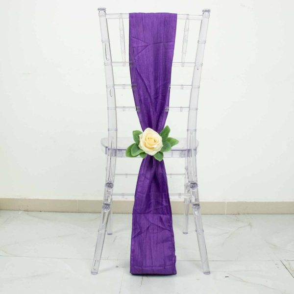 Polyester & Taffeta Sashes |  5 Pack Purple Accordion Crinkle Taffeta Chair Sashes – 6″x106″