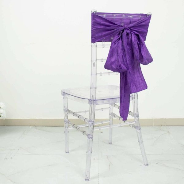 Polyester & Taffeta Sashes |  5 Pack Purple Accordion Crinkle Taffeta Chair Sashes – 6″x106″