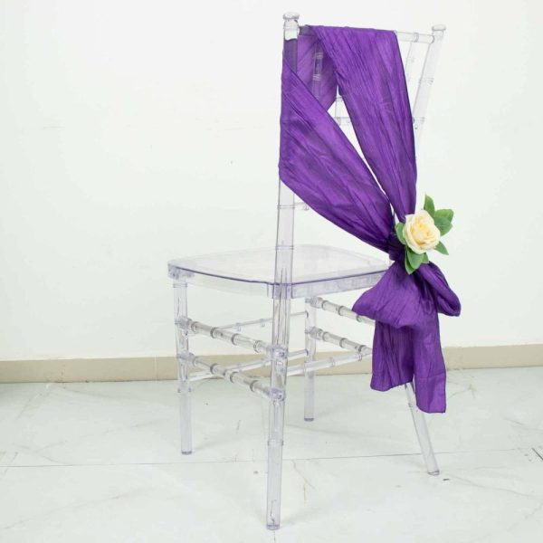 Polyester & Taffeta Sashes |  5 Pack Purple Accordion Crinkle Taffeta Chair Sashes – 6″x106″