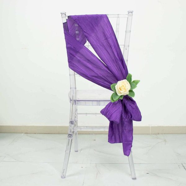 Polyester & Taffeta Sashes |  5 Pack Purple Accordion Crinkle Taffeta Chair Sashes – 6″x106″