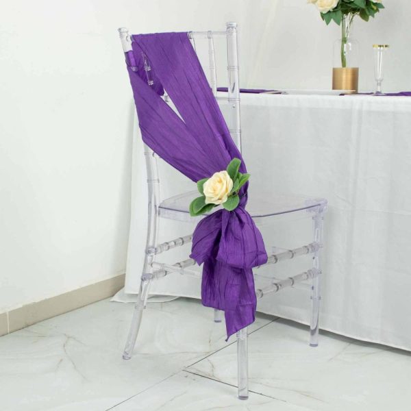 Polyester & Taffeta Sashes |  5 Pack Purple Accordion Crinkle Taffeta Chair Sashes – 6″x106″