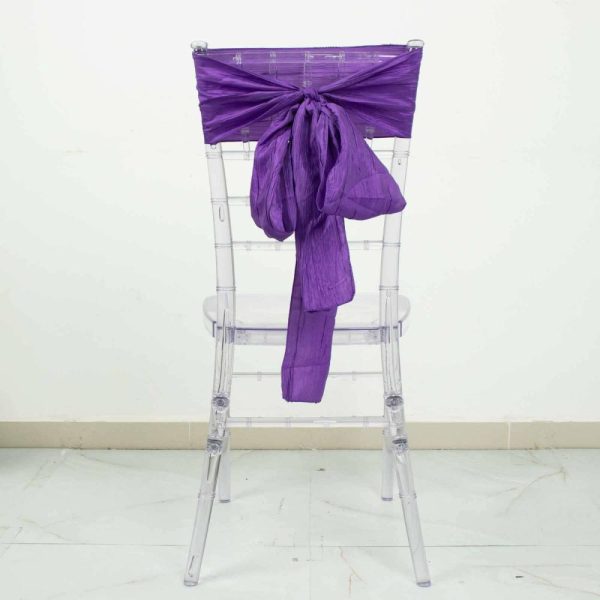 Polyester & Taffeta Sashes |  5 Pack Purple Accordion Crinkle Taffeta Chair Sashes – 6″x106″