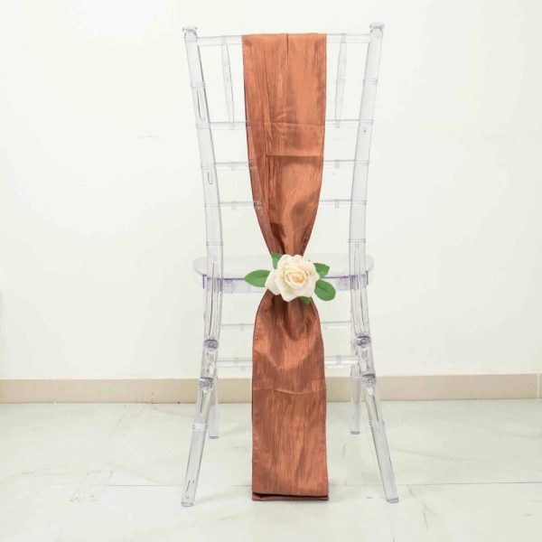 Polyester & Taffeta Sashes |  5 Pack Terracotta (Rust) Accordion Crinkle Taffeta Chair Sashes – 6″x106″