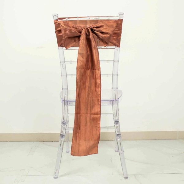 Polyester & Taffeta Sashes |  5 Pack Terracotta (Rust) Accordion Crinkle Taffeta Chair Sashes – 6″x106″