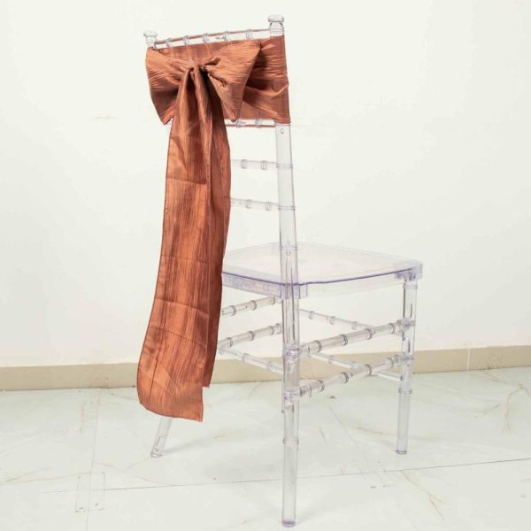 Polyester & Taffeta Sashes |  5 Pack Terracotta (Rust) Accordion Crinkle Taffeta Chair Sashes – 6″x106″