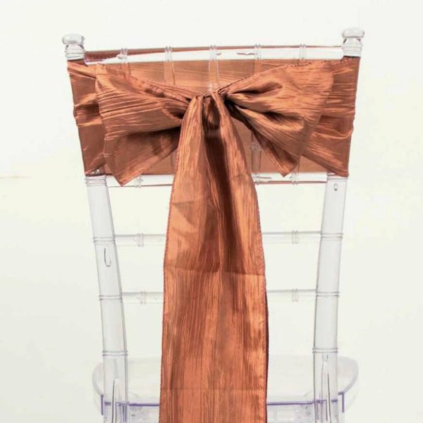 Polyester & Taffeta Sashes |  5 Pack Terracotta (Rust) Accordion Crinkle Taffeta Chair Sashes – 6″x106″