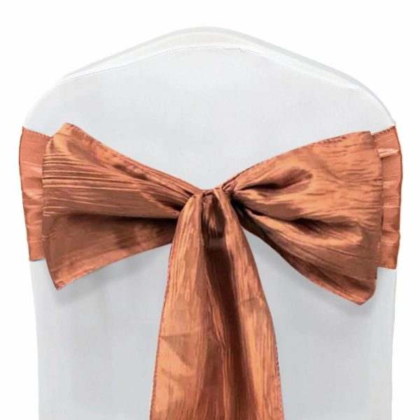 Polyester & Taffeta Sashes |  5 Pack Terracotta (Rust) Accordion Crinkle Taffeta Chair Sashes – 6″x106″