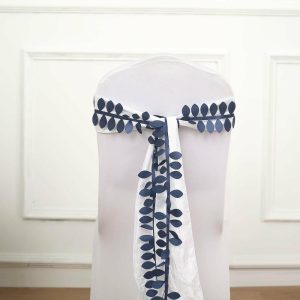 Polyester & Taffeta Sashes |  50ft 4″ Navy Blue Leaf Petal Taffeta Ribbon Sash, Artificial DIY Fabric Garlands