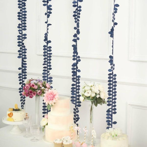 Polyester & Taffeta Sashes |  50ft 4″ Navy Blue Leaf Petal Taffeta Ribbon Sash, Artificial DIY Fabric Garlands