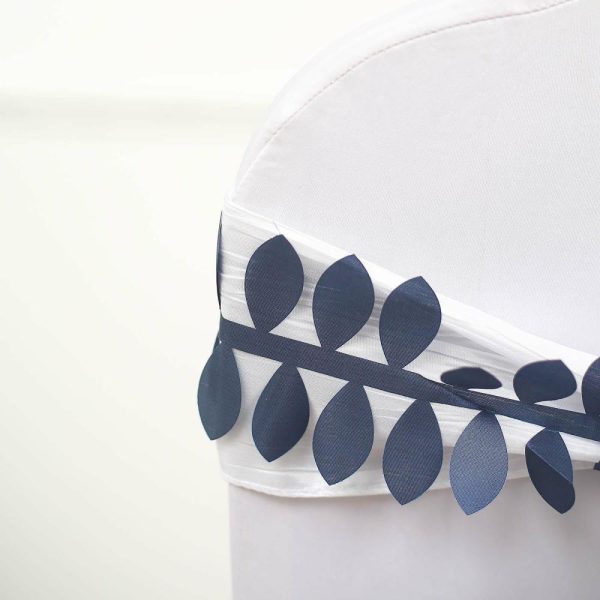 Polyester & Taffeta Sashes |  50ft 4″ Navy Blue Leaf Petal Taffeta Ribbon Sash, Artificial DIY Fabric Garlands