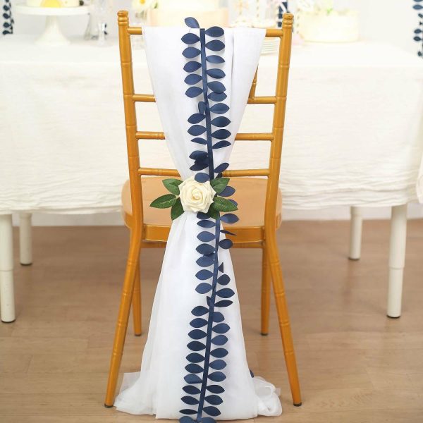 Polyester & Taffeta Sashes |  50ft 4″ Navy Blue Leaf Petal Taffeta Ribbon Sash, Artificial DIY Fabric Garlands