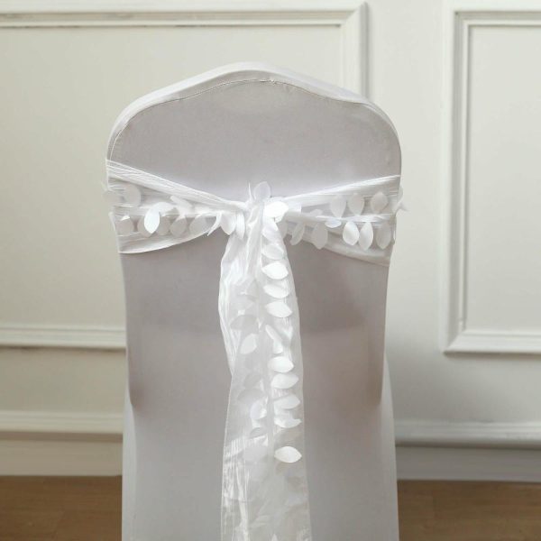 Polyester & Taffeta Sashes |  50ft 4″ White Leaf Petal Taffeta Ribbon Sash, Artificial DIY Fabric Garlands