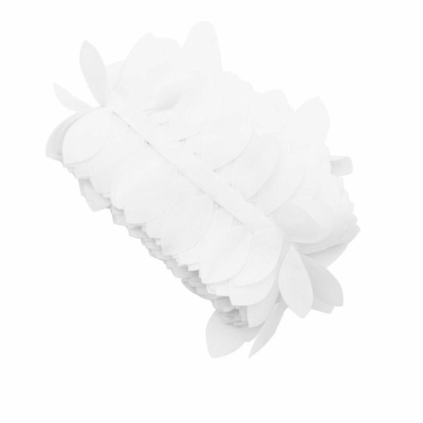 Polyester & Taffeta Sashes |  50ft 4″ White Leaf Petal Taffeta Ribbon Sash, Artificial DIY Fabric Garlands