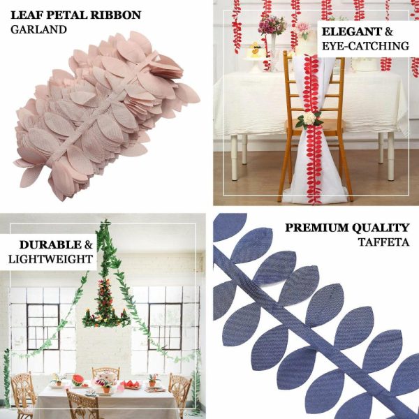 Polyester & Taffeta Sashes |  50ft 4″ White Leaf Petal Taffeta Ribbon Sash, Artificial DIY Fabric Garlands