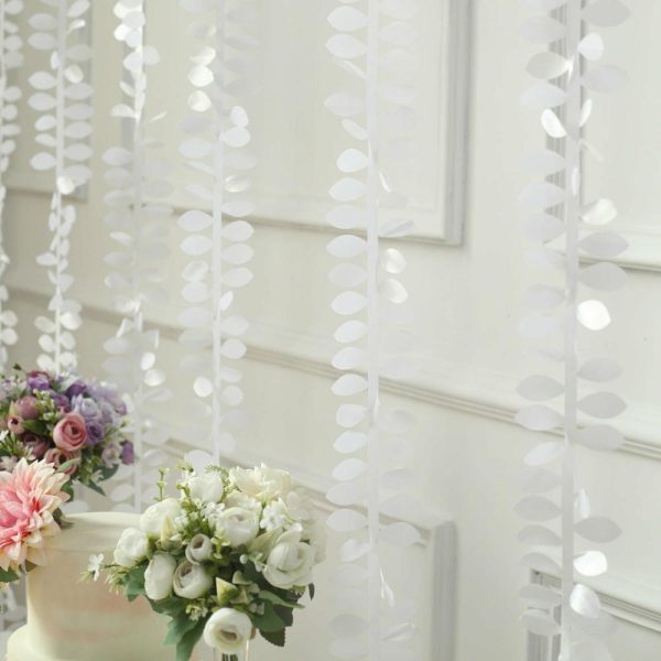 Polyester & Taffeta Sashes |  50ft 4″ White Leaf Petal Taffeta Ribbon Sash, Artificial DIY Fabric Garlands