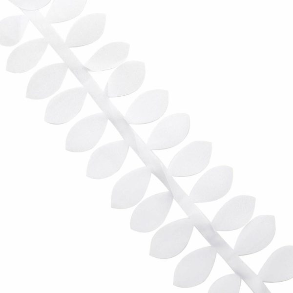 Polyester & Taffeta Sashes |  50ft 4″ White Leaf Petal Taffeta Ribbon Sash, Artificial DIY Fabric Garlands