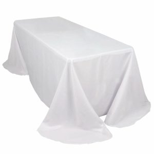 Polyester |  White Seamless Polyester Rectangular Tablecloth with Rounded Corners, 90″x132″ Oval Oblong Tablecloth for 6 Foot Table With Floor-Length Drop