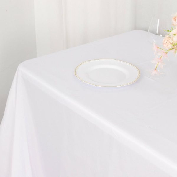 Polyester |  White Seamless Polyester Rectangular Tablecloth with Rounded Corners, 90″x132″ Oval Oblong Tablecloth for 6 Foot Table With Floor-Length Drop